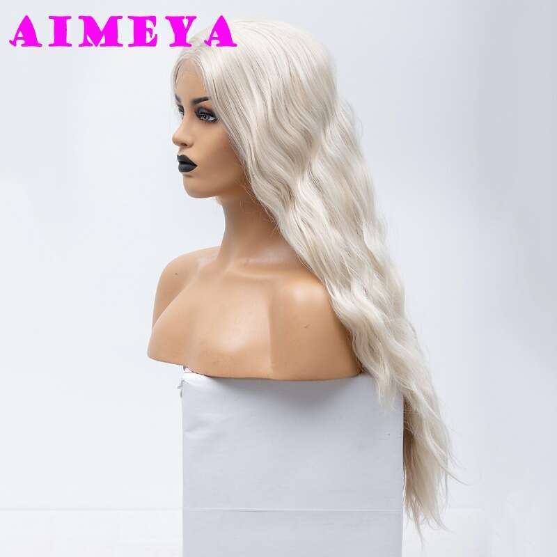 AIMEYA Platinum Blonde Loose Curly Synthetic Lace Front Natural Haire Daily Use Cosplay Wig Heat Resistant Fiber Hair