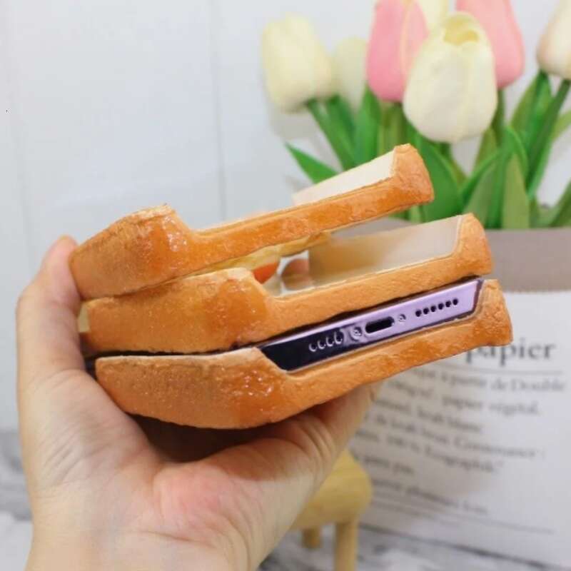 3D Toast Bread Phone For iPhone 14Pro MAX Case 15 14 13Pro 12 11 Funny Cute Creative Butter Fried egg Protection Soft Cover