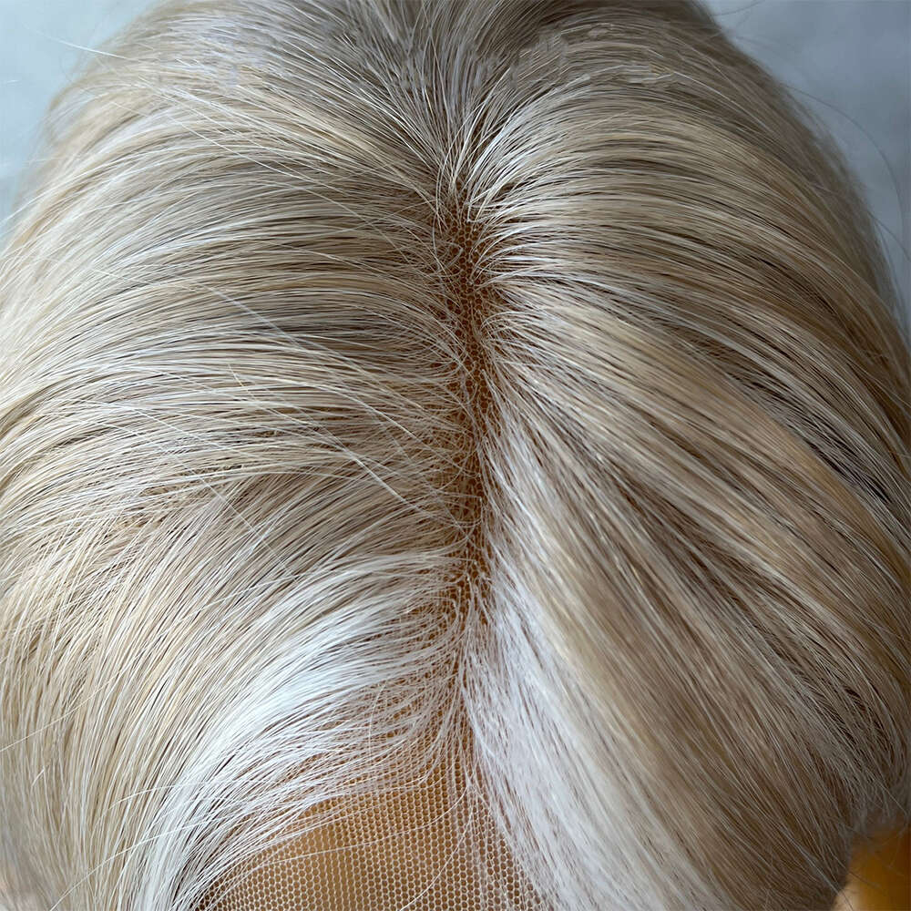 Ash Blonde White Balayage Highlights 28 Inch Long Wig Straight Center Parting High Density Lace Front Women Daily Wigs