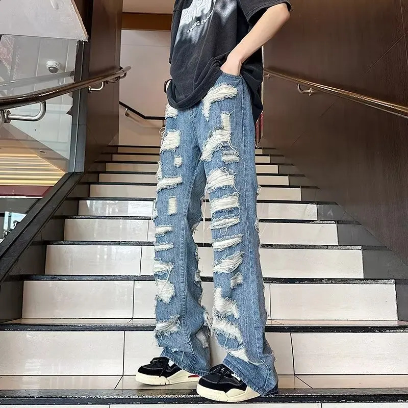 Ropa Grunge Y2K Streetwear Baggy Ripped Stacked Jeans Pants For Men Clothing Straight Hip Hop Denim Trousers Pantalon Homme 240906