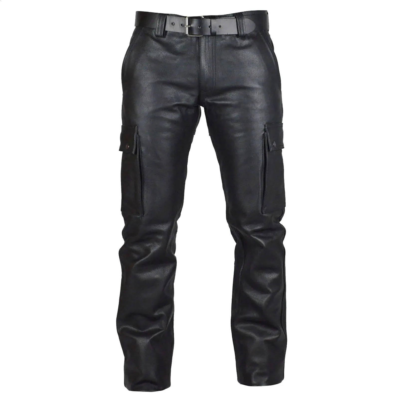 Punk PU leather mens pants retro gothic ultra-thin mens pants with multiple pockets Trouser casual motorcycle bike pants mens bike pants 240913