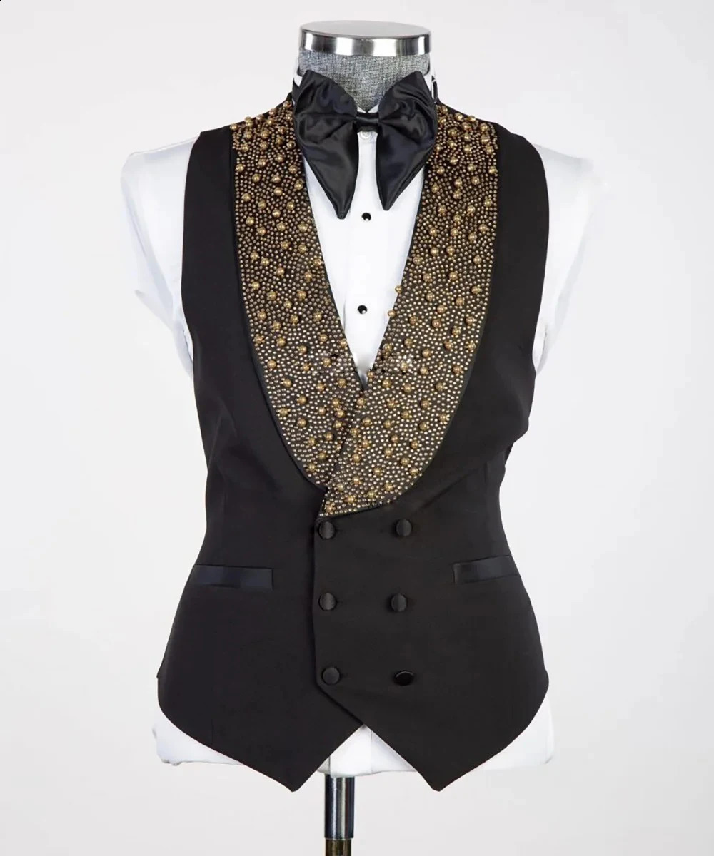 Jewelry Men Suits Ornament Tuxedos Shawl Lapel Male Prom 3 Pieces Wedding Groom Dinner Party Blazer Pants Complete 240914