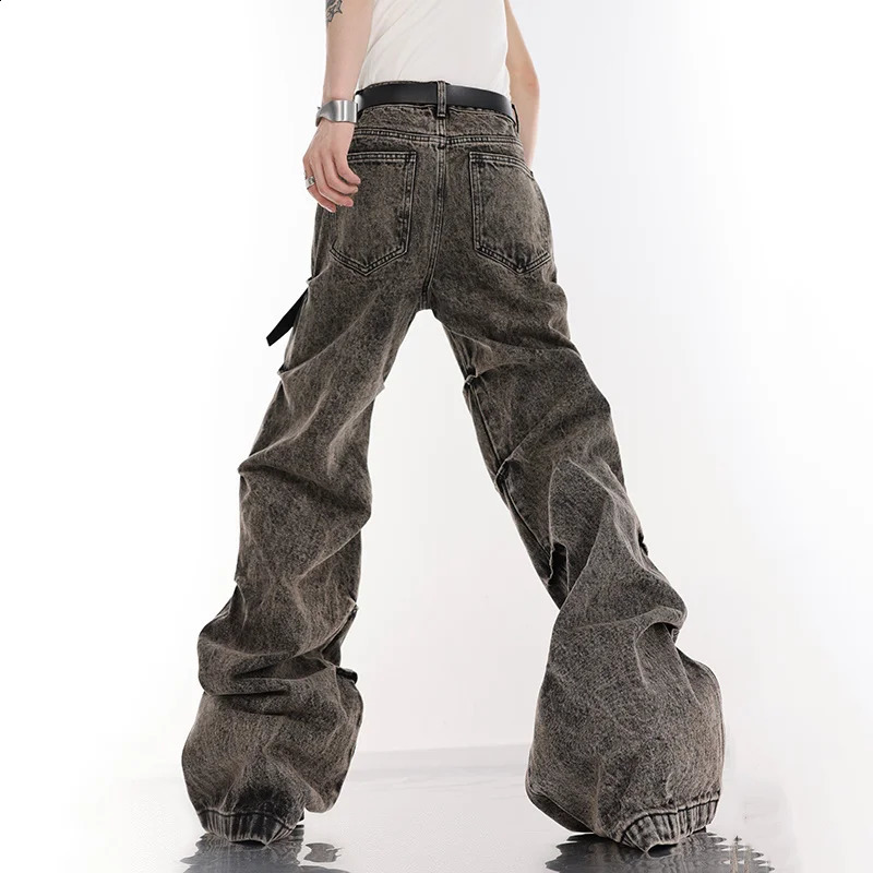 NOYMEI Male Y2k Wide Leg Jean Pleated Vintage Fashion Mens Micro Flared Denim Pants High Street Trousers Stack WA3351 240912