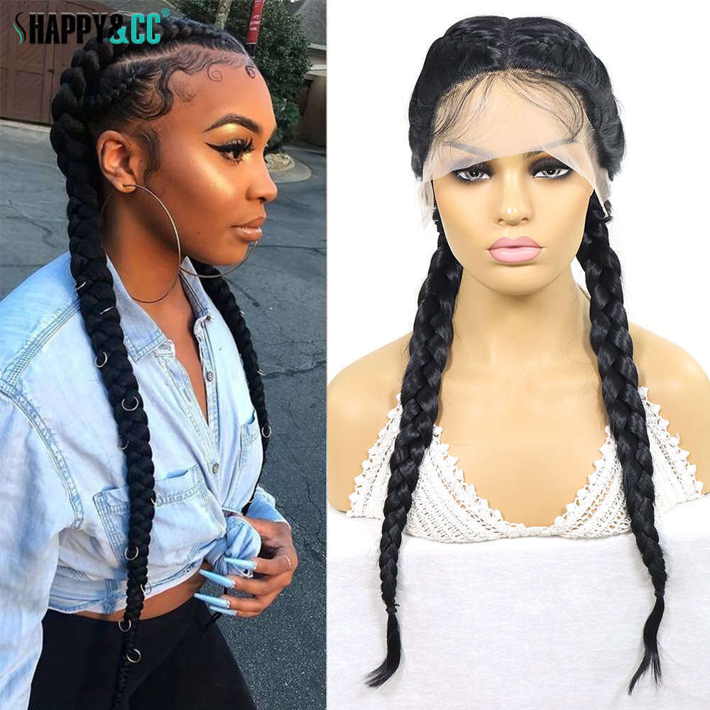 Black Wigs For Women Synthetic Double Dutch Box Braid With Baby Hair Middle Part Lace Front Braided Wig
