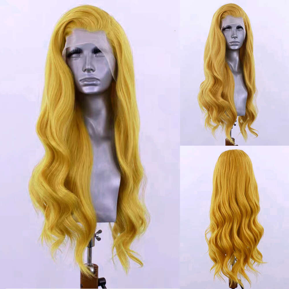 AIMEYA Yellow Lace Front For Women Girls Long Natural Wave Synthetic Wig Soft Heat Resistant Hair Daily Use Cosplay Wigs
