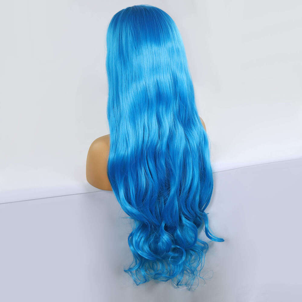 28Inch Blue Lace Front Wigs Long Natural Wave Synthetic Hair Pre Plucked 13X3 Glueless Cosplay Party Color Wig For Women