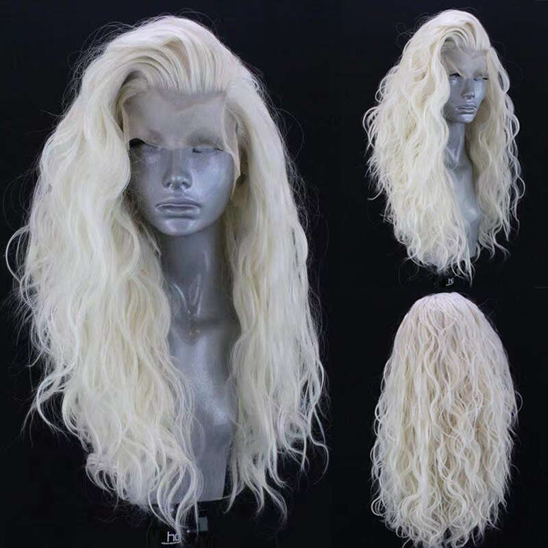AIMEYA Platinum Blonde Front Wigs Long Body Wave Curly For Women Girls Synthetic Lace Wig Daily Use Cosplay
