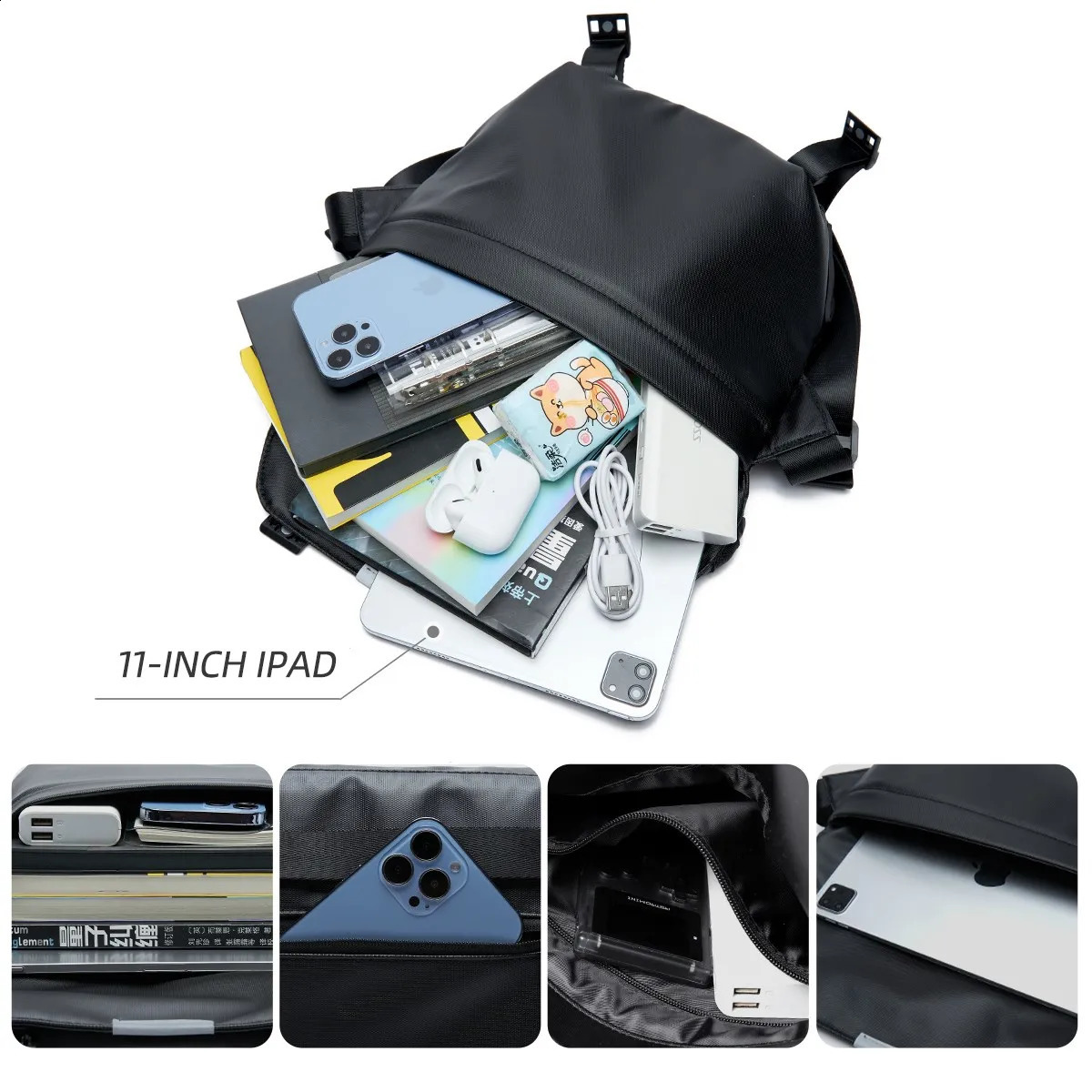 Waterproof mens messenger bag large cross body bag personalized suitable for 11 inch iPad phones suitable daily life sports and travel 240912