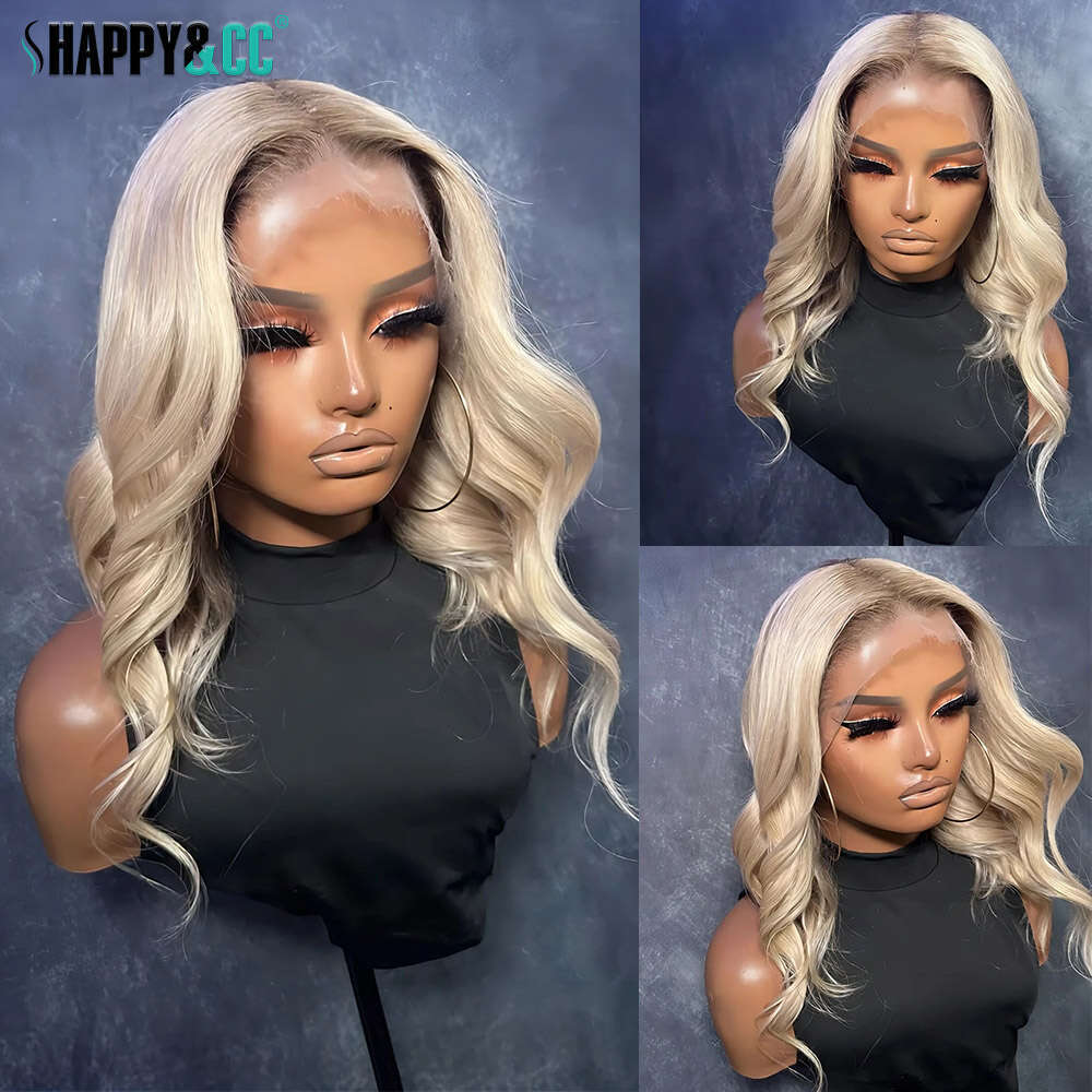 Ombre Ash Blonde Lace Front Short Wavy Synthetic Hair Dark Roots 613 Cosplay For Women Colored Glueless Wig