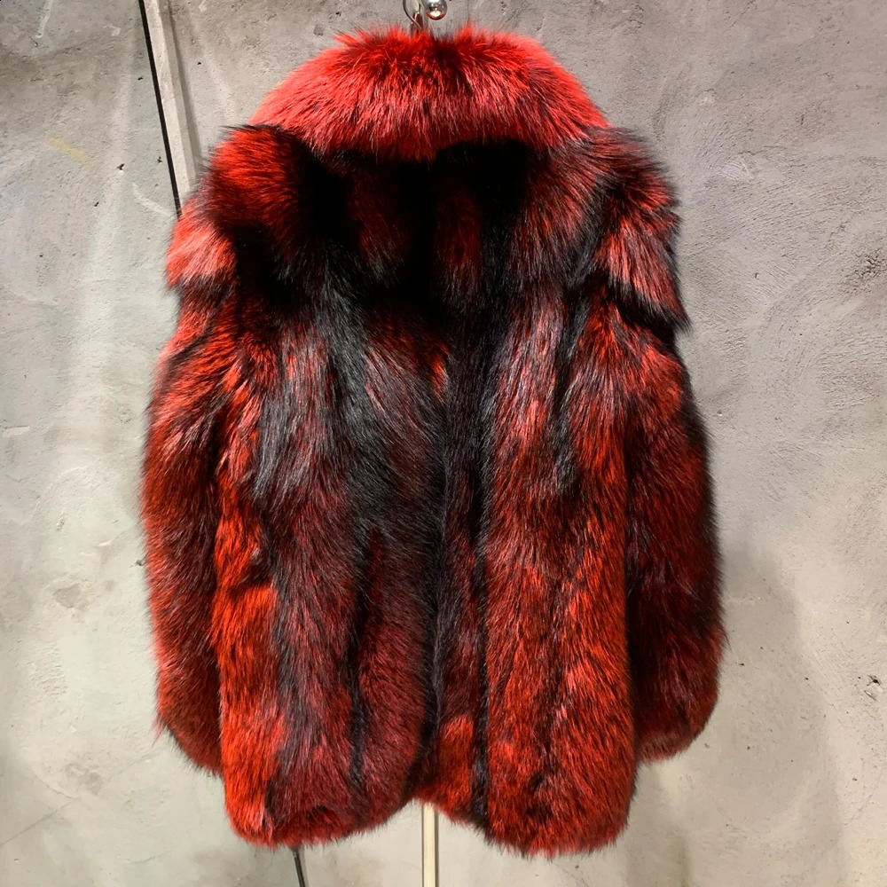 Silver Fox Fur Coat Real Fox Fur Coat Long Sleeve Natural Fox Cloth Turn Down Collar W1899 240905
