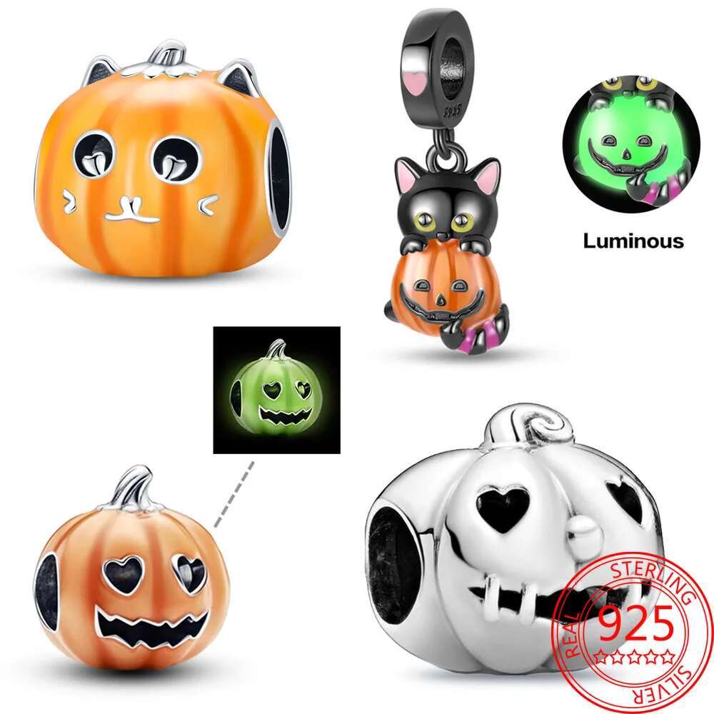 925 Skull Pumpkin Butterfly Moon Egg Dangle Charm Fit DIY Bracelet Necklaces Halloween Series Jewelry Sterling Silver Beads