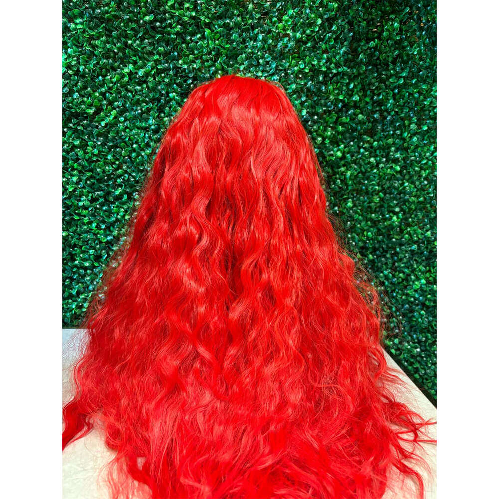 26 Inches Front Red Hair Body Synthetic Water Wave Wig For Black Women Ginger Transparent Lace Wigs