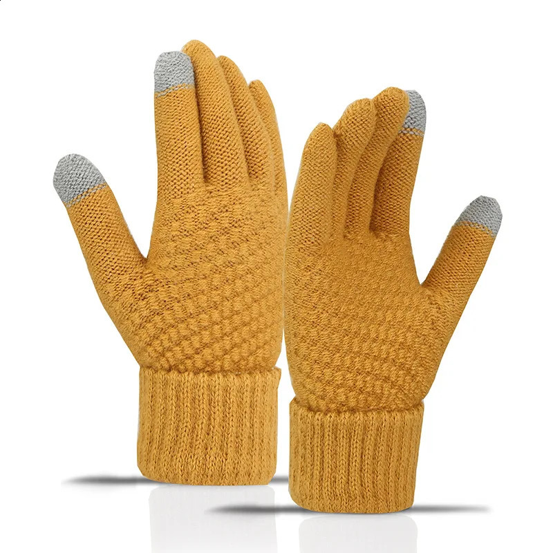 Winter Touch Screen Glove Men Warm Stretch Knit Mittens Wool Full Finger Guantes Female Crochet Luvas Thicken 240906