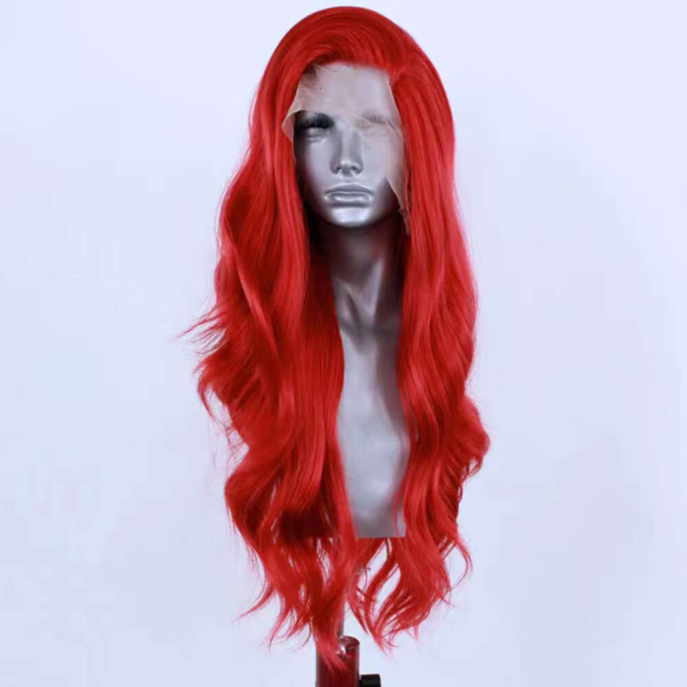 AIMEYA Hot Red Lace Front For Women Girls Long Natural Wave Synthetic Wig Soft Heat Resistant Hair Daily Use Cosplay Wigs