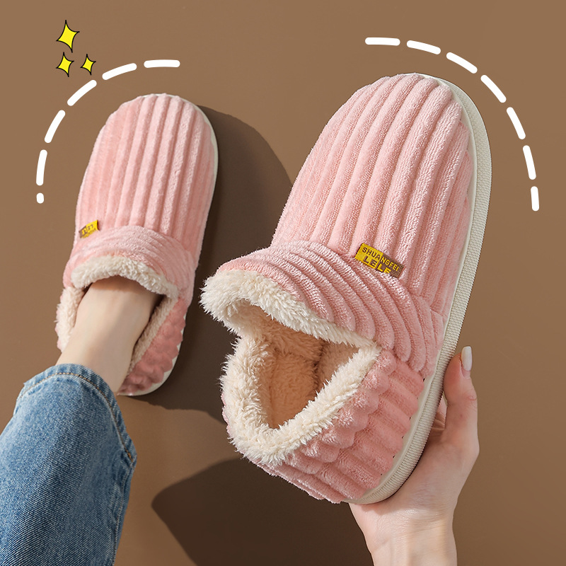 Autumn and winter warm and non slip indoor home plush cotton shoes with warm heels