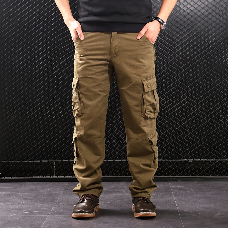 Mens Cargo Pants Tactical Multi-Pocket Cotton Overalls Combat Loose Slacks Long Trousers Man Straight Work Pants Clothing 240911