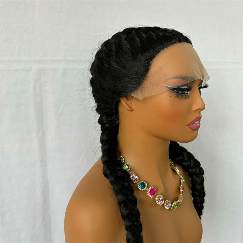 Synthetic Front 360 Lace Cornrow Braided Wigs With Baby Hair Knotless 30 Inches Braid Wig For Black Women
