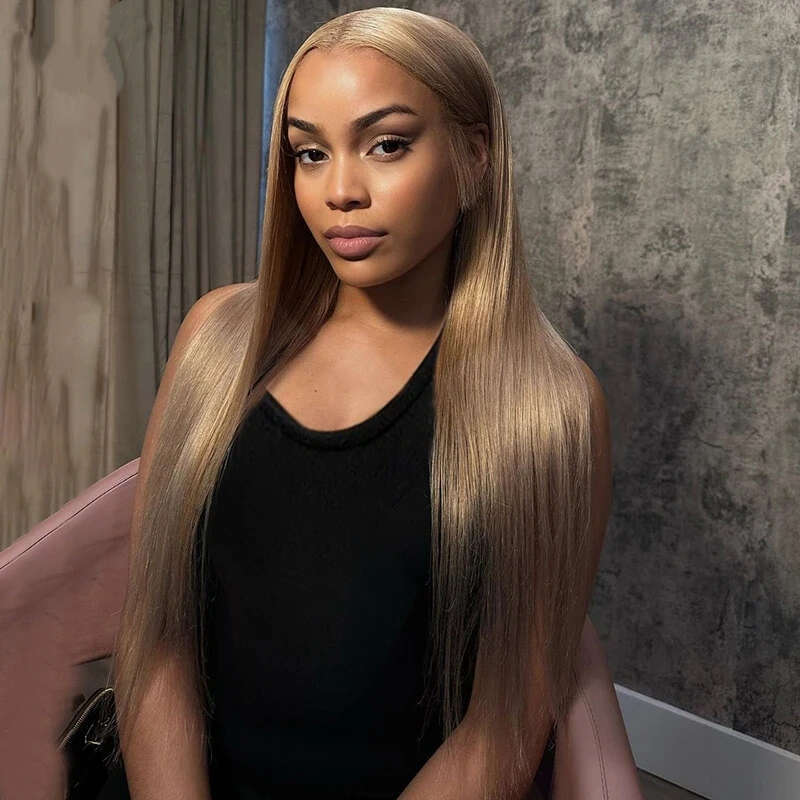 Blonde Lace Front Long Straight Honey Brown Synthetic Wig Pre Plucked Heat Resistant Hair Wigs For Women