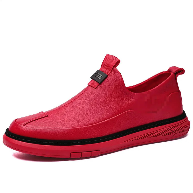 Mens Spring/Summer Casual Shoes Fashionable British Sport Red Anti Slip Versatile Leather Board Shoes 240914