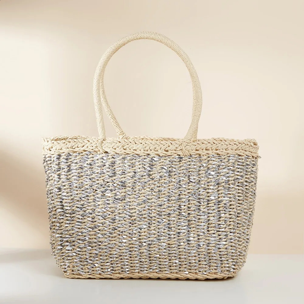 Vine woven paper grass handbag French retro square rope bag picnic blue large capacity casual diagonal 240913