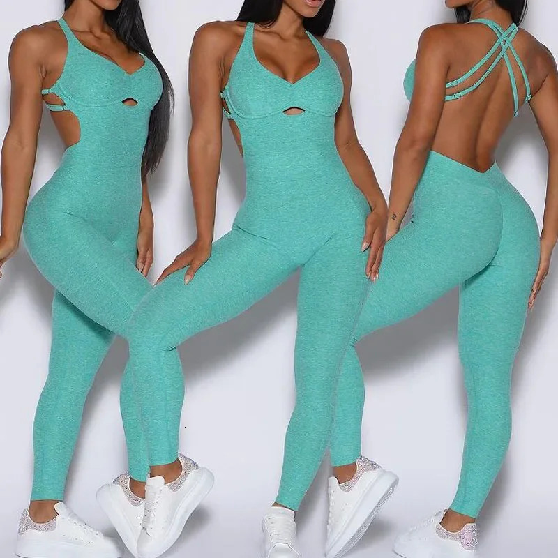 Sporty Jumpsuit Sportwear Push Up Gym Set Women Fiess Overalls 2024 Sport Outfit For Woman Sportswear Yoga Clothes PINK