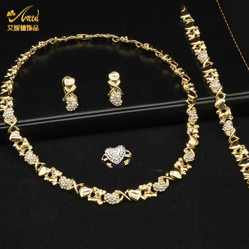 Indian African Jewelry Set Wedding Dubai Gold Color Bridal XOXO Necklace Bracelets Earrings Moroccan Nigerian Jewellery Sets 240911