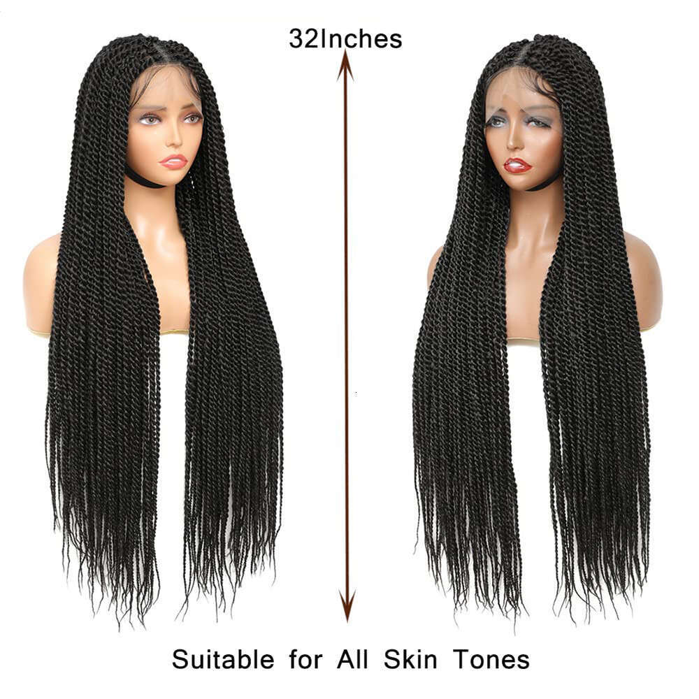 32Inch Senegalese Twists Double Full Lace Braided Wigs For Black Women 2X Box Knotless Synthetic Braid Wig With Baby Hair