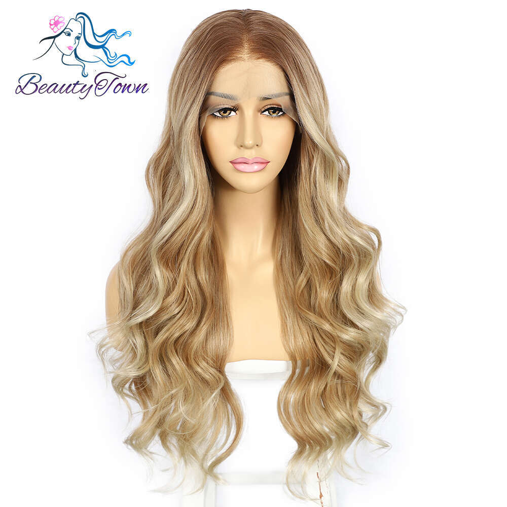 613 Colored Synthetic Front Honey Blonde Ginger HD Transparent Lace Frontal Wig Body Wave Cosplay Wigs