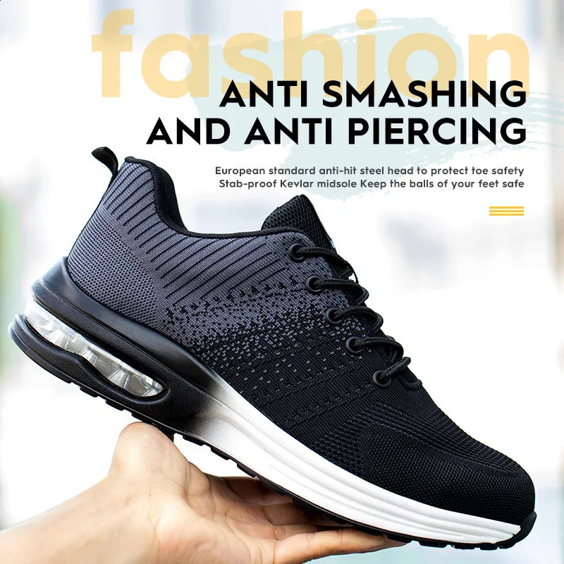 Air Cushion For Men Women Breathable Work Sneakers New Steel Toe Shoes Safety Protective Shoe 240904