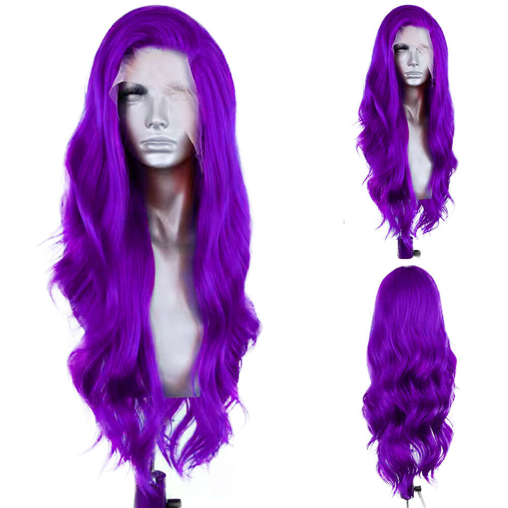 AIMEYA Purple Lace Front For Women Girls Long Natural Wave Synthetic Wig Soft Heat Resistant Hair Daily Use Cosplay Wigs