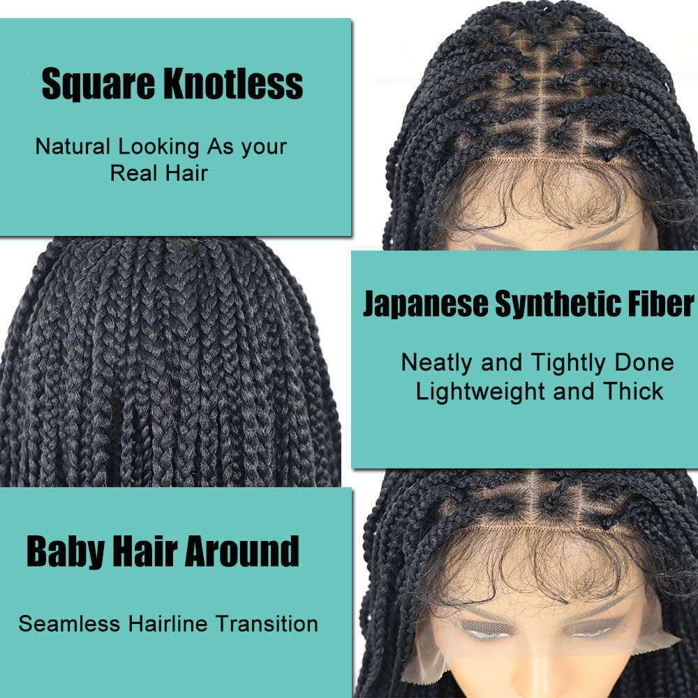 Box Wigs Curly Ends Synthetic Lace Front Braided 16Inch Square Part Pre Plucked With Baby Hair Braid Wig For Women