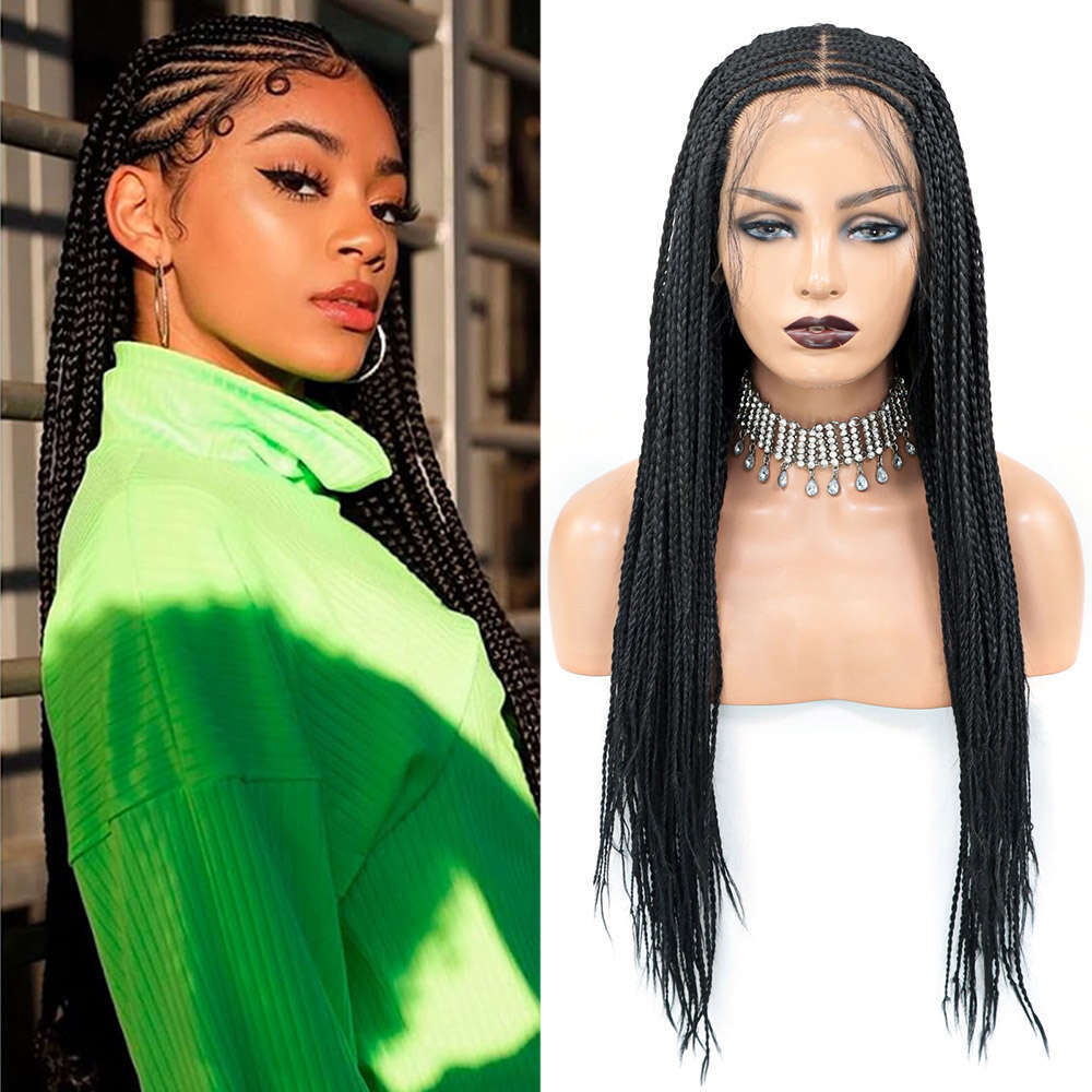 13X8 Lace Front Wigs Cornrow Box Braid With Baby Hair Middle Part Knotless Braided Wig For Black Women 30Inch