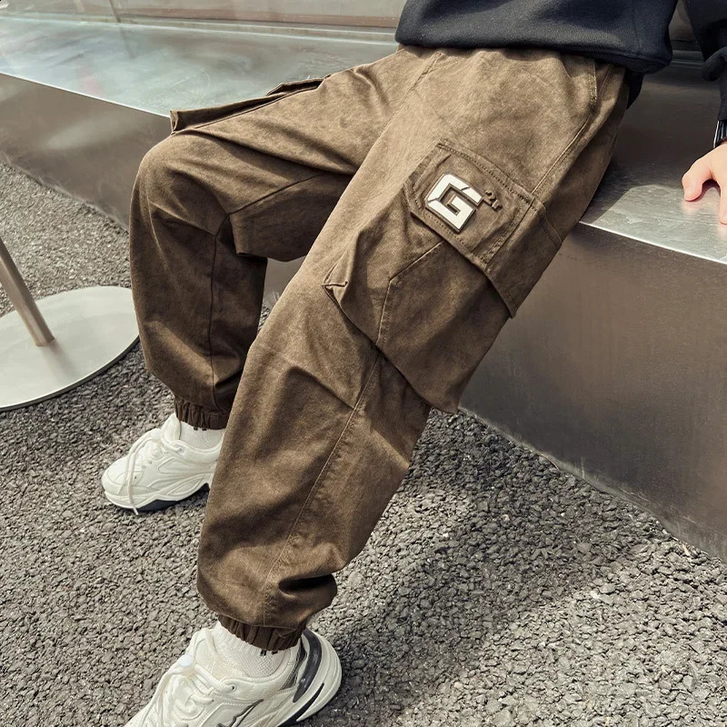 Children Cargo Pants Boys Spring Autumn Casual Pants Kids Cotton Long Trousers Teenagers Clothing Sweatpants 6 8 10 12 14 Years 240906