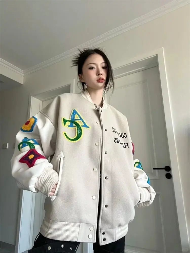 Retro American Embroidered Baseball Uniform Ins Autumn And Winter Korean Version Of Loose Womens Jackets Sweet Coat Women 240907
