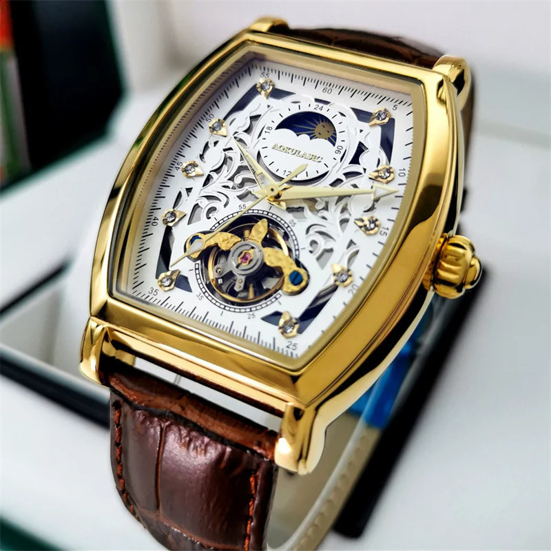 AOKULASIC Men Wristwatch Automatic Mechanical Military Sport Classic Male Clock Top Skeleton Hollow Man Watch 520 240906