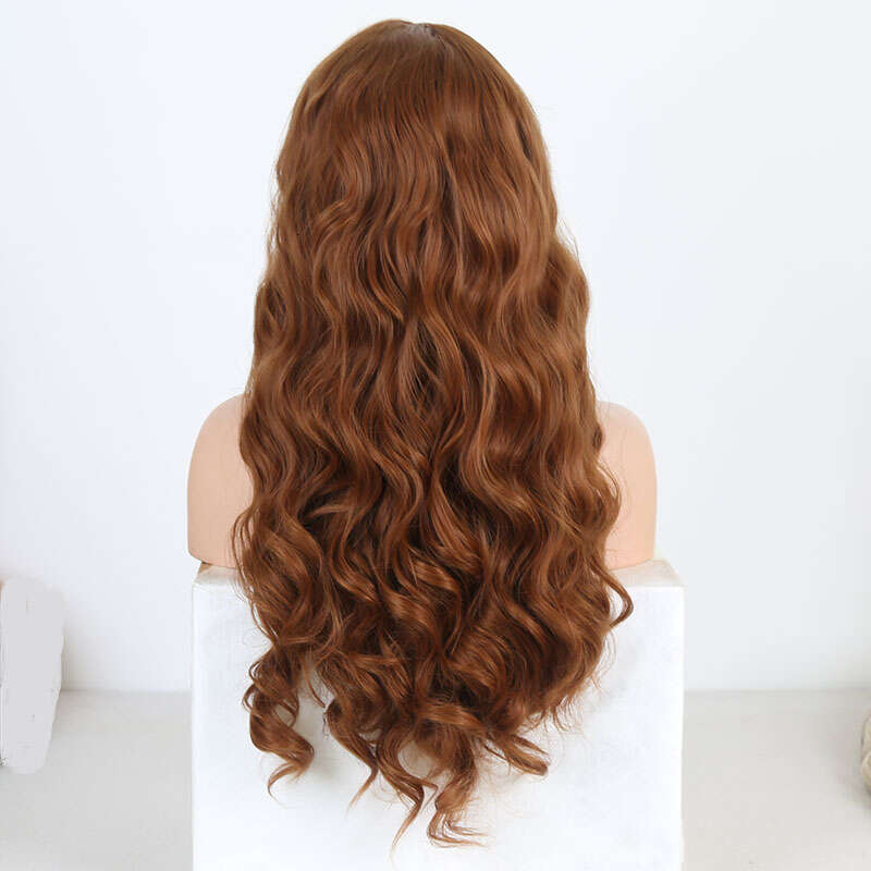AIMEYA Brown Long Body Wave Middle Part Synthetic Front Wig For Women Half Hand Tied Hair Natural Lace Wigs Blonde