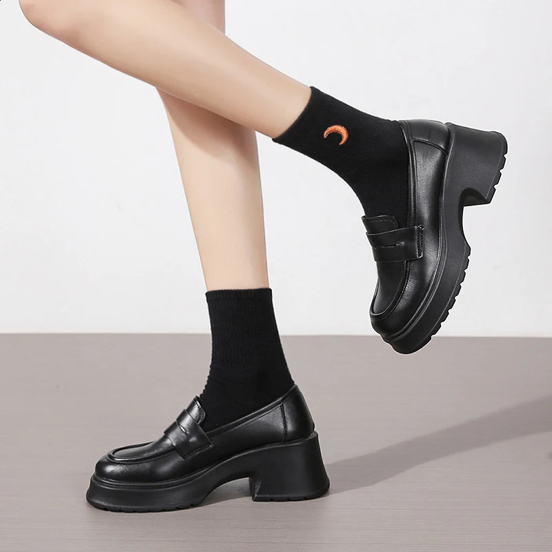 Lucy Pu Leather Platform Loafers Womens British Style Thick High Heels Oxford Shoes Womens Skating University Gothic Shoes Mujer 240919