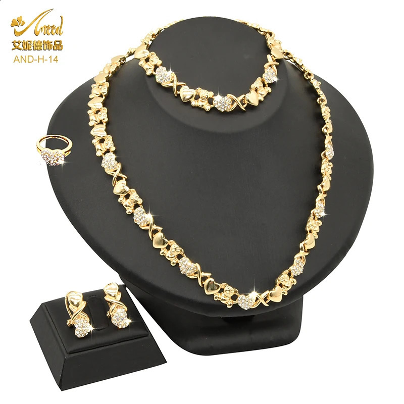 Indian African Jewelry Set Wedding Dubai Gold Color Bridal XOXO Necklace Bracelets Earrings Moroccan Nigerian Jewellery Sets 240911