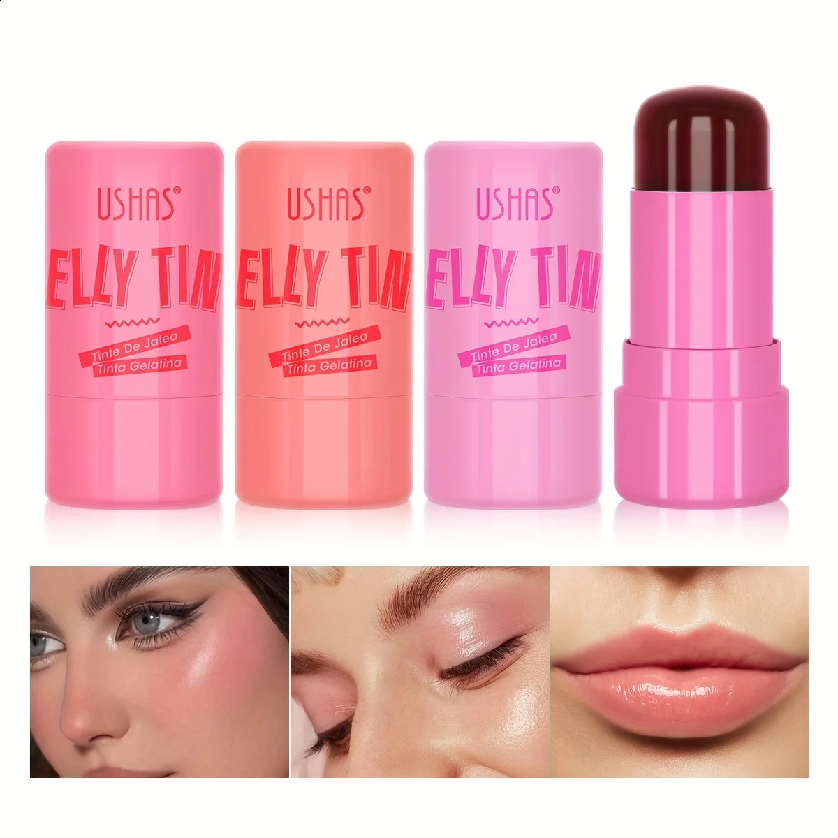 4 Colors Jelly Blush Stick Lip Balm Eyeshadow 3in1 MultiUse Matte Moisturize Brighten Gloss 240911