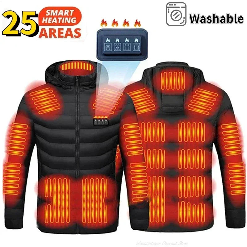 2521areas Heated Jacket Men Women Winter Usb Electric Heating Parka Smart Heating Clothes Snow Waterproof Down Cotton Coats 240914