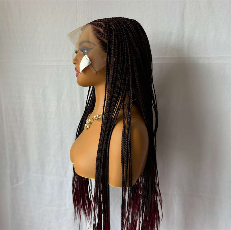 Ombre Bury 13X6 Frontal Braids Synthetic 99J Color Cornrow Braided Lace Front Glueless Wine Red Braiding Wig