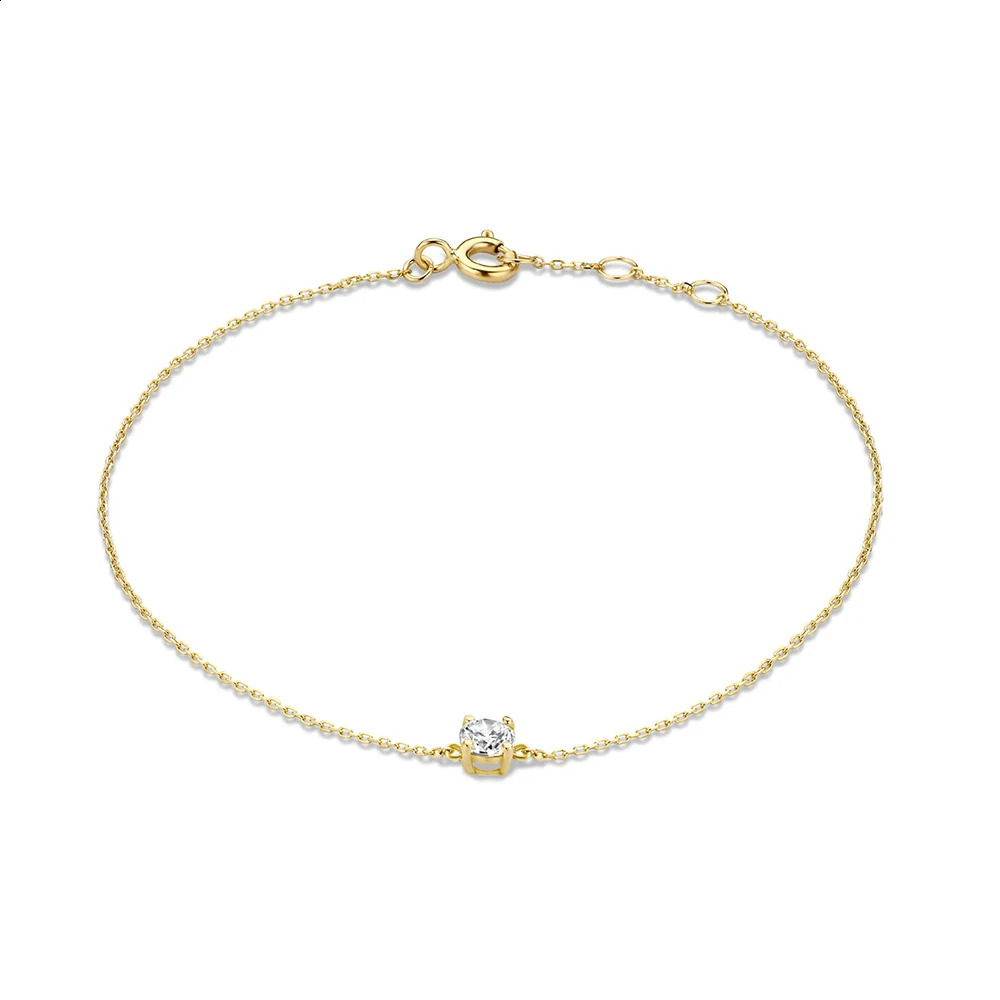 Aide 925 Sterling Silver Single Round White Zircon Chain Bracelets For Women 18K Gold Plated Simple Bracelet Temperament Jewelry 241122