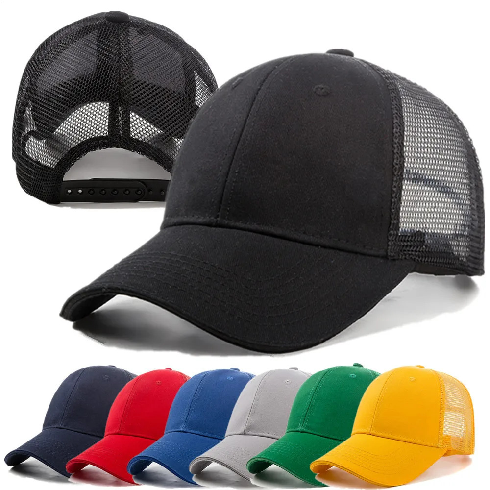 Unisex Mesh Cap Casual Plain Cotton Baseball Adjustable Summer Trucker Hats For Women Men 240906