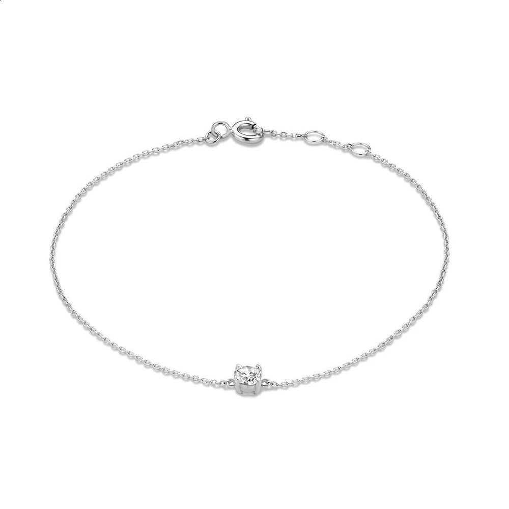 Aide 925 Sterling Silver Single Round White Zircon Chain Bracelets For Women 18K Gold Plated Simple Bracelet Temperament Jewelry 241122