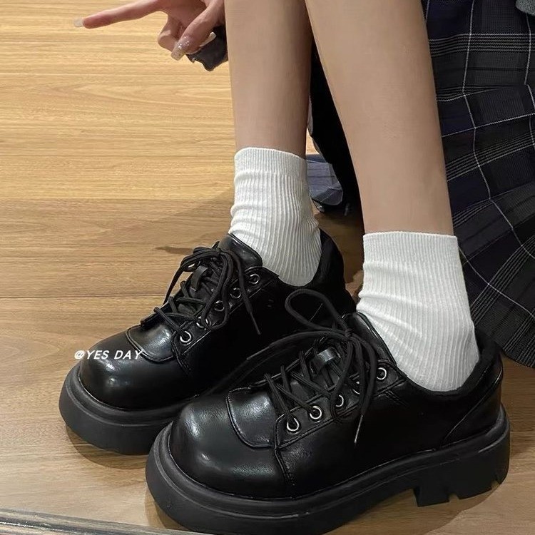 Women's Retro Thick Sole Leather Lace-Up Casual Round Toe Shoes - Spring 2024 5bd0