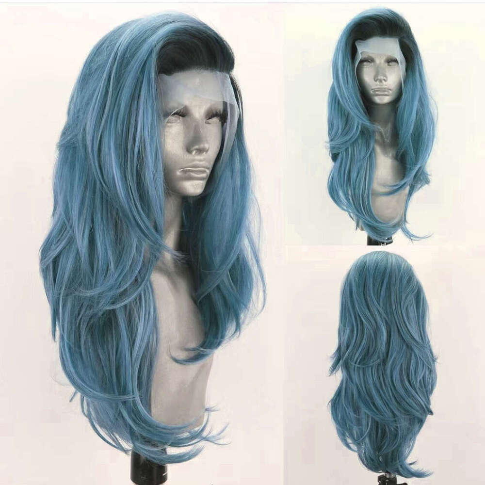 AIMEYA Blue Heat Resistant 13X4 Synthetic Lace Front Wig Long Natural Wave Ombre Pink Wigs Daily Use Cosplay Hair