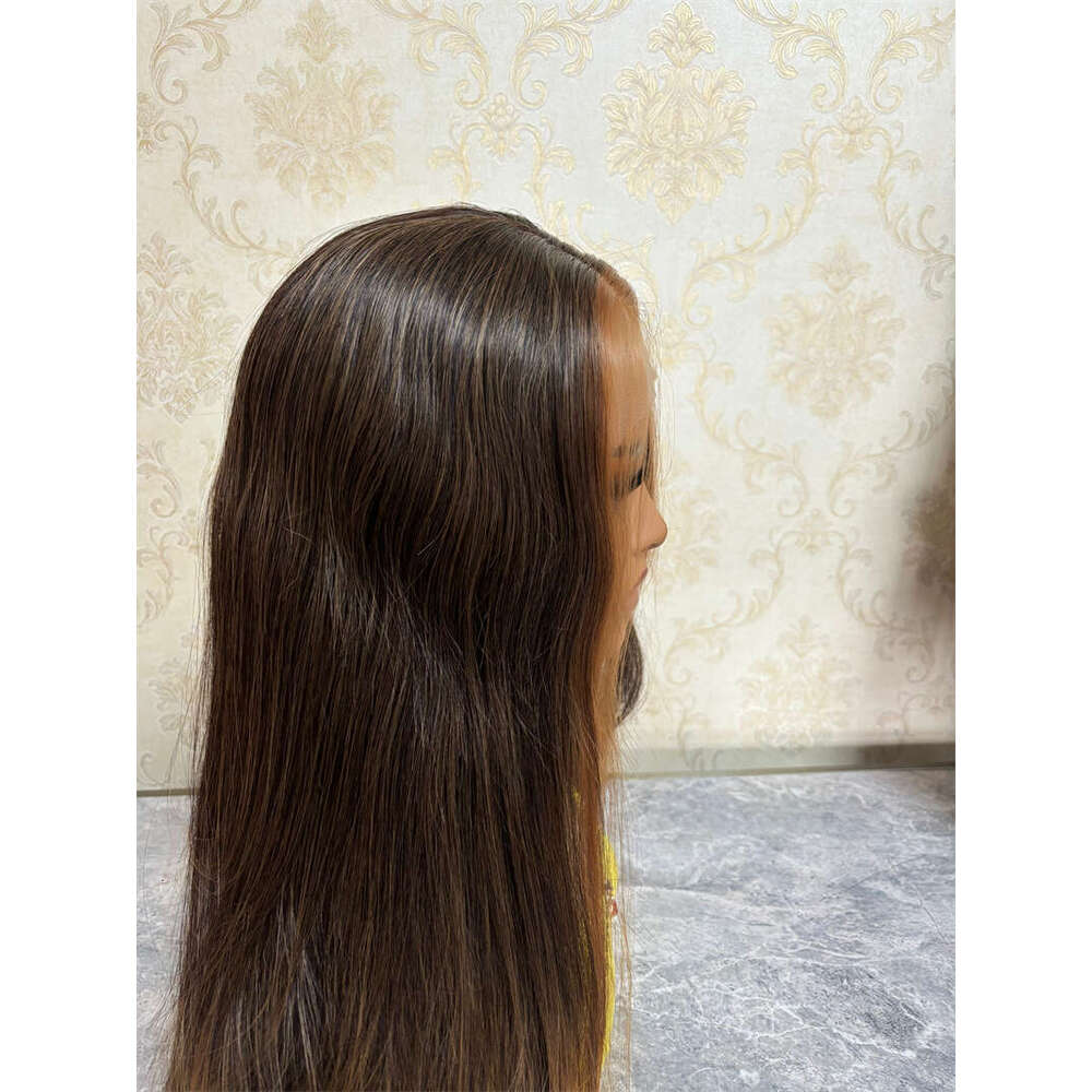 Soft Long Glueless Yaki Ombre Brown 26Inch HD Straight Lace Front Wig For Women With Baby Hair Synthetic Preplucked Daily