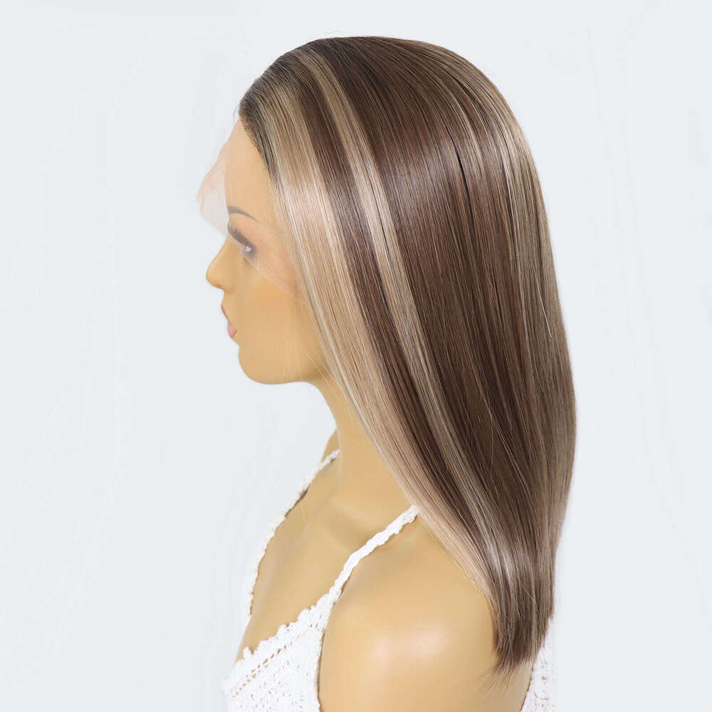 Highlight Synthetic Lace Front Bob Wigs Short Straight 13X3 Colored Glueless Dark Roots Blonde Wig For Women