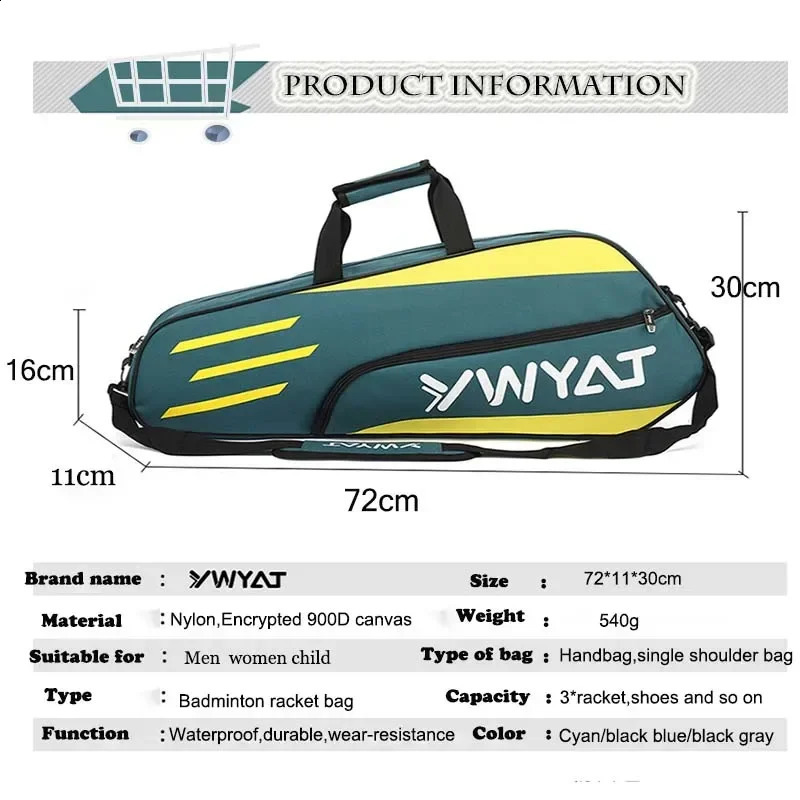 Badminton Bag Outdoor Sports Training Fitness Racket Bags Mens Large Capacity Nylon Waterproof Racquet Backpack 240911