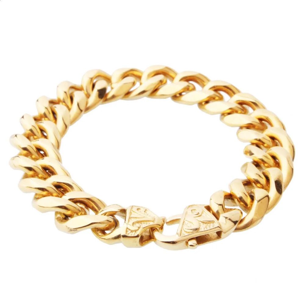 Hip Hop Gold Tone 316L Stainless Steel Mens Chain Bracelet Womens Motorcycle Charm Link 240912